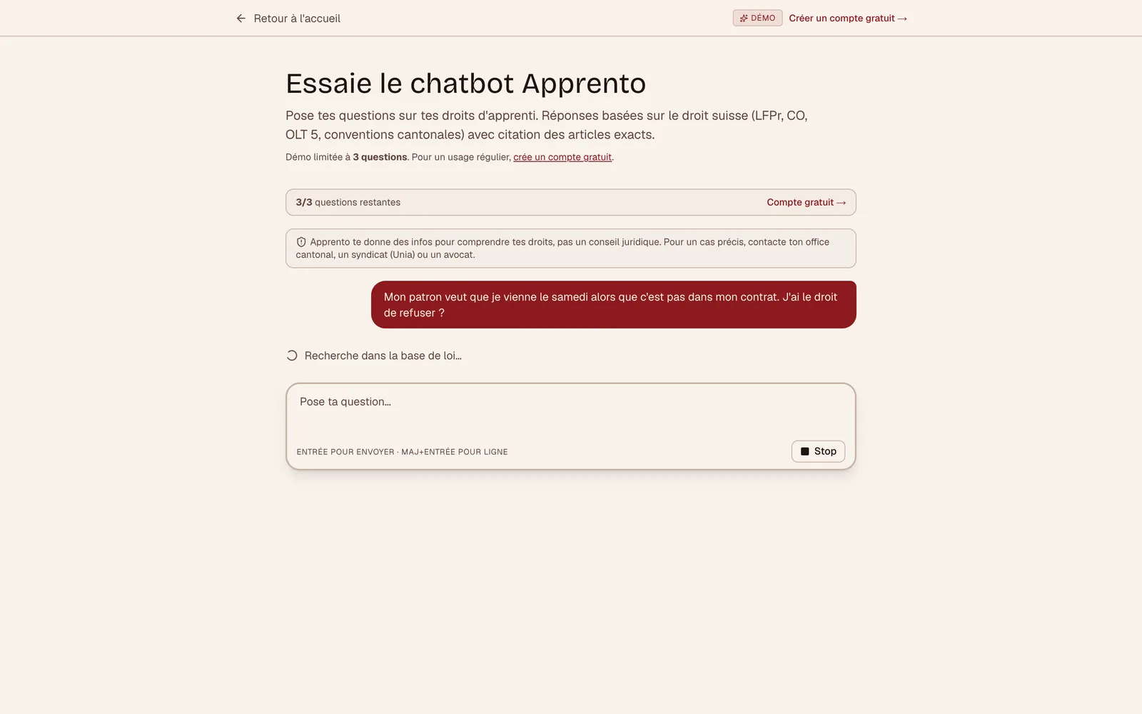 Apprento, écran 3 sur ordinateur, capture du 25.09.2026